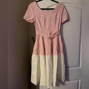 Pink and Cream Two-Tone Fit-and-Flare Dress